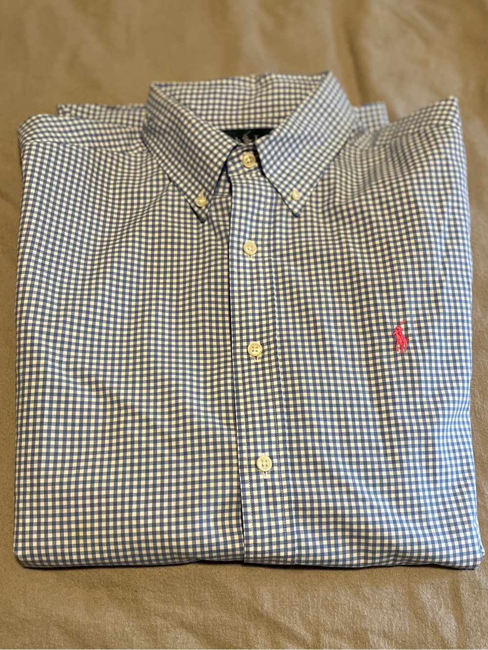Ralph Lauren Polo pinklogo Blue gingham button-down shirt.